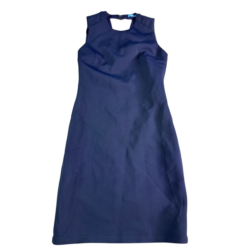 J.McLaughlin XS Navy Blue Sheath Dress Sleeveless Cutout Neck Open Back Stretch